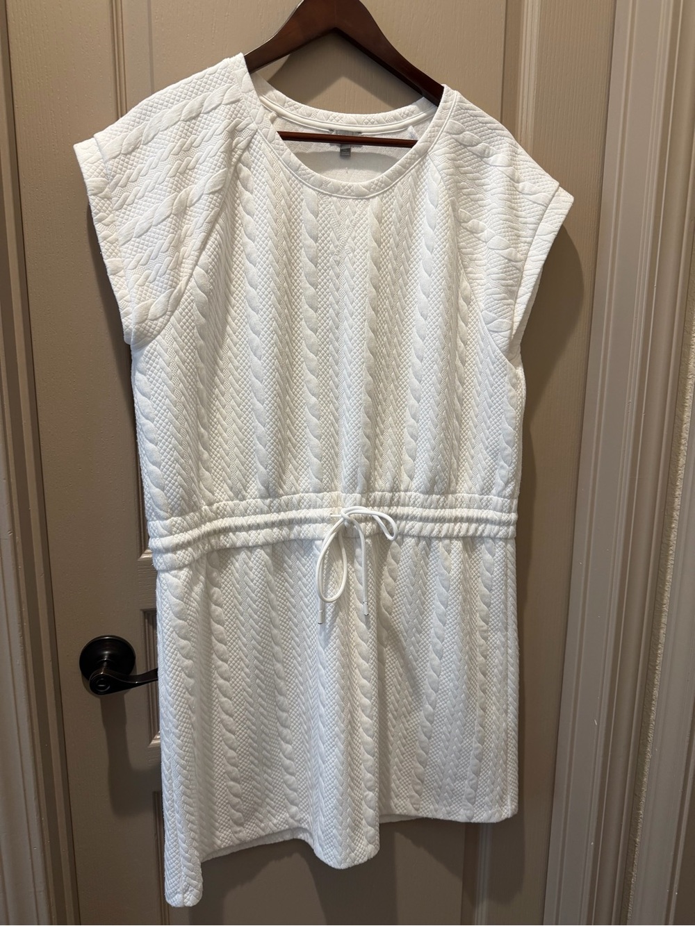 Talbots White Textured Drawstring Waist Mini Dress